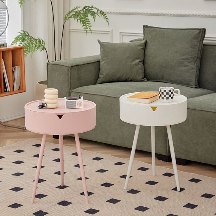 Mesa Auxiliar Redonda de Acero Inoxidable PP de Simplicidad Moderna con 3 Patas para Sala de Estar 