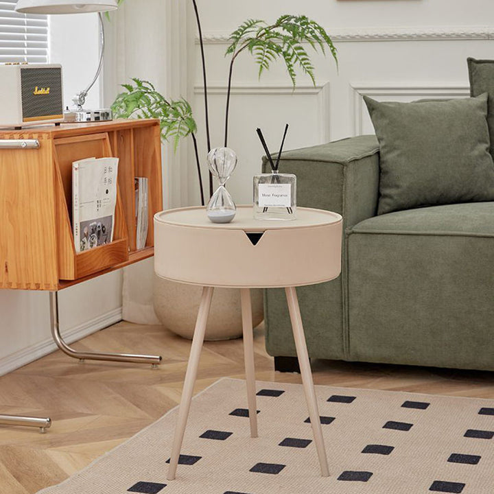Mesa Auxiliar Redonda de Acero Inoxidable PP de Simplicidad Moderna con 3 Patas para Sala de Estar 