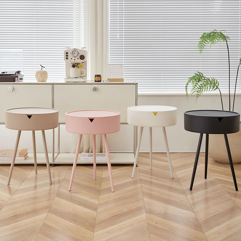 Mesa Auxiliar Redonda de Acero Inoxidable PP de Simplicidad Moderna con 3 Patas para Sala de Estar 