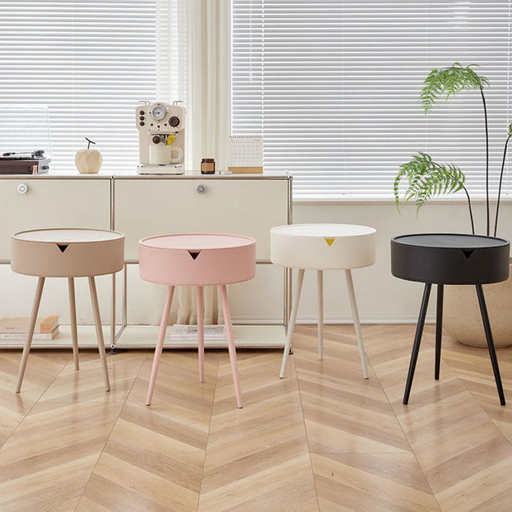 Mesa Auxiliar Redonda de Acero Inoxidable PP de Simplicidad Moderna con 3 Patas para Sala de Estar 