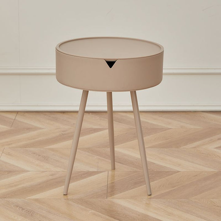 Mesa Auxiliar Redonda de Acero Inoxidable PP de Simplicidad Moderna con 3 Patas para Sala de Estar 