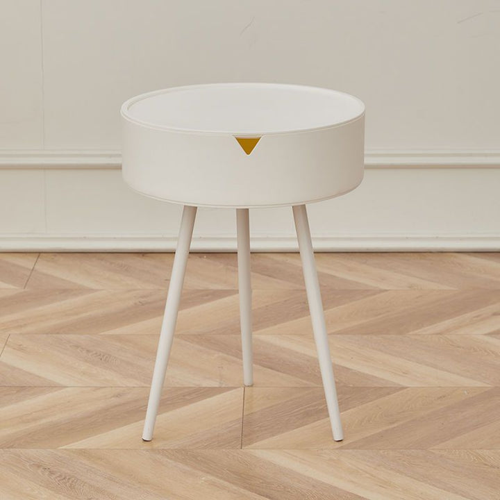 Mesa Auxiliar Redonda de Acero Inoxidable PP de Simplicidad Moderna con 3 Patas para Sala de Estar 