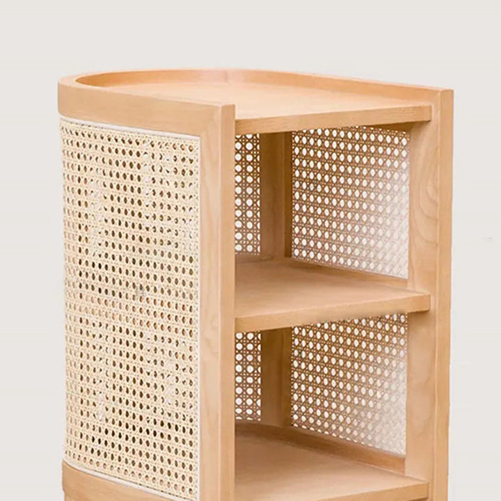 Traditioneller rustikaler zylindrischer Nachttisch aus Eschenholz und Rattan 2 – Schrank für das Schlafzimmer 