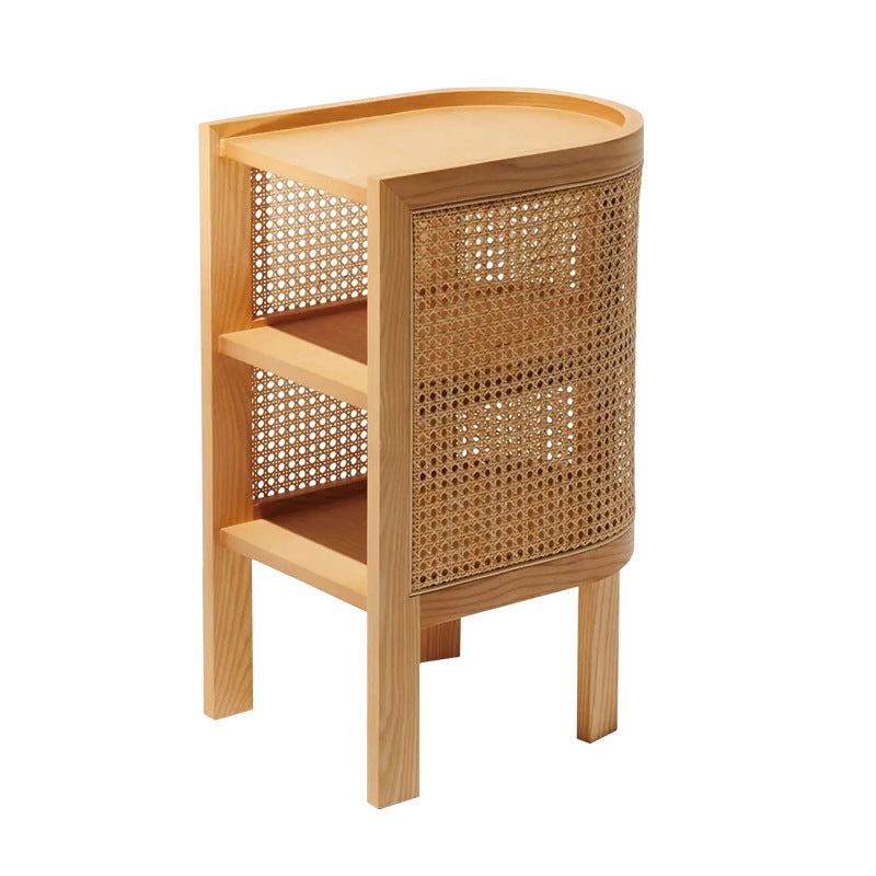 Traditioneller rustikaler zylindrischer Nachttisch aus Eschenholz und Rattan 2 – Schrank für das Schlafzimmer 