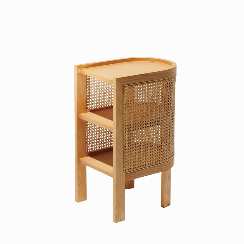 Traditioneller rustikaler zylindrischer Nachttisch aus Eschenholz und Rattan 2 – Schrank für das Schlafzimmer 