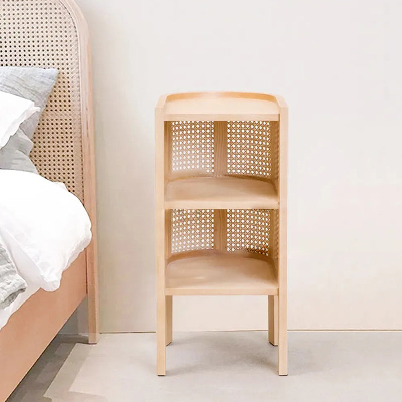 Traditioneller rustikaler zylindrischer Nachttisch aus Eschenholz und Rattan 2 – Schrank für das Schlafzimmer 