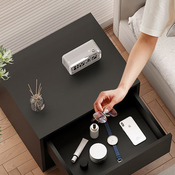Moderner minimalistischer kubischer Nachttisch aus MDF und Acryl mit 1 Schublade für das Schlafzimmer 