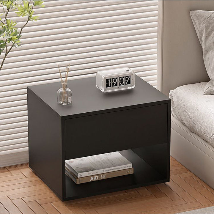 Moderner minimalistischer kubischer Nachttisch aus MDF und Acryl mit 1 Schublade für das Schlafzimmer 