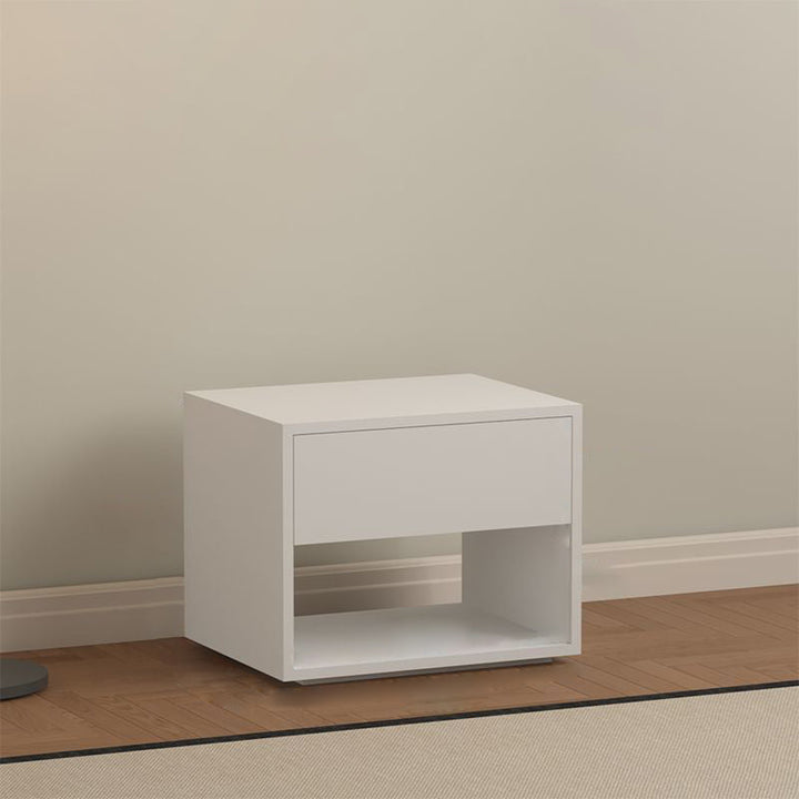 Moderner minimalistischer kubischer Nachttisch aus MDF und Acryl mit 1 Schublade für das Schlafzimmer 