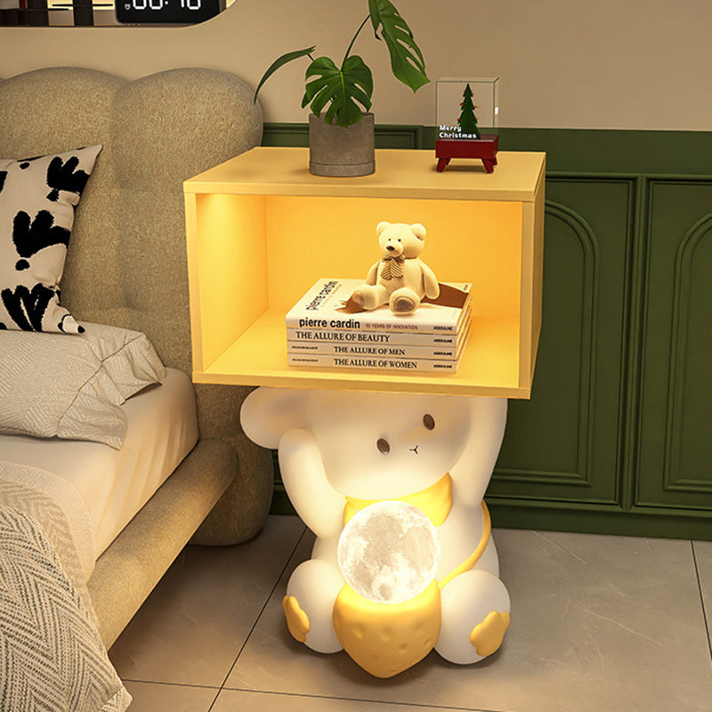 Mesita de noche de resina de fibra de densidad media de conejo dulce creativo contemporáneo 1 - Gabinete para dormitorio 