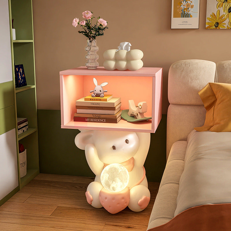 Mesita de noche de resina de fibra de densidad media de conejo dulce creativo contemporáneo 1 - Gabinete para dormitorio 