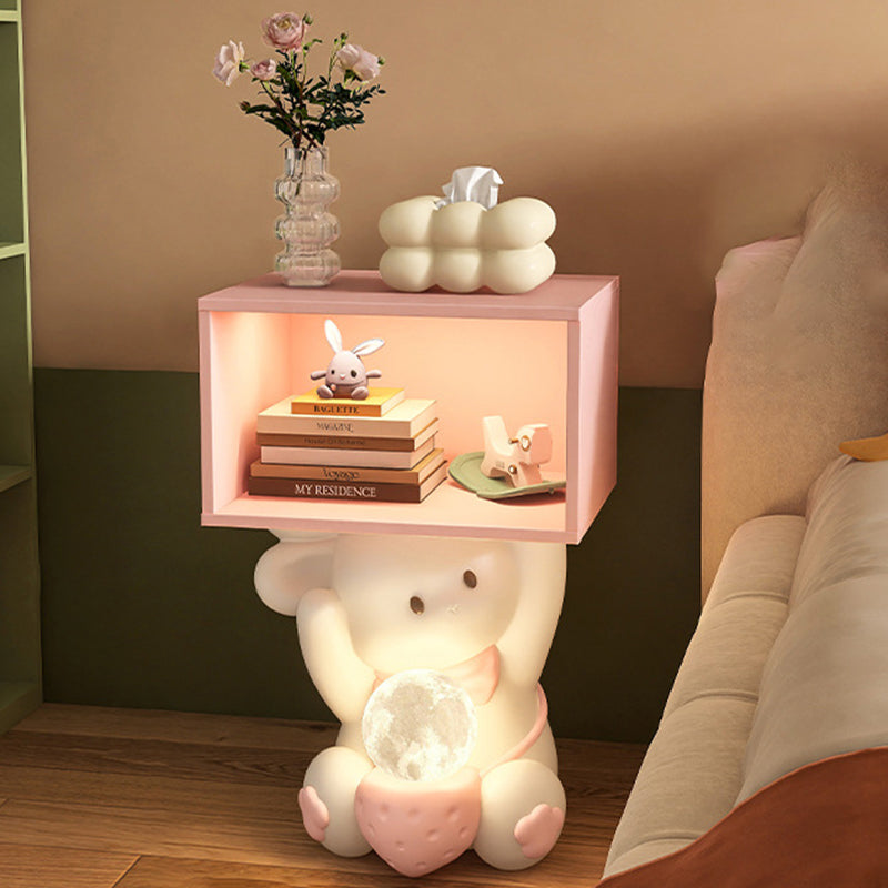 Table de nuit en résine et fibre de densité moyenne avec lapin créatif contemporain 1 - Armoire pour chambre 