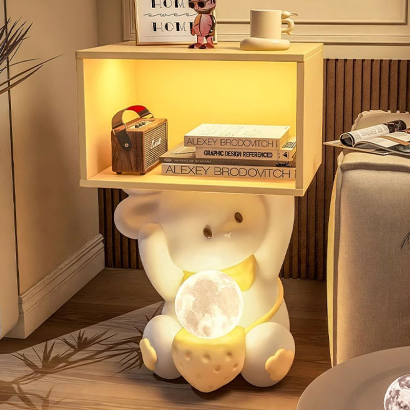 Mesita de noche de resina de fibra de densidad media de conejo dulce creativo contemporáneo 1 - Gabinete para dormitorio 