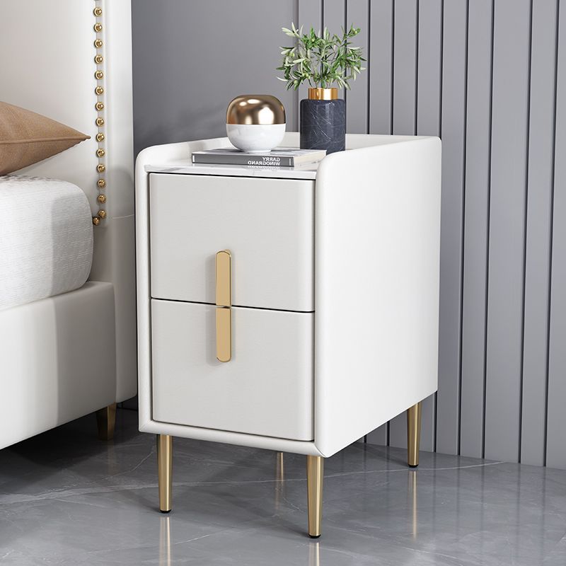 Table de chevet en cuir microfibre de pin nordique contemporain en pierre frittée 2 tiroirs pour chambre 
