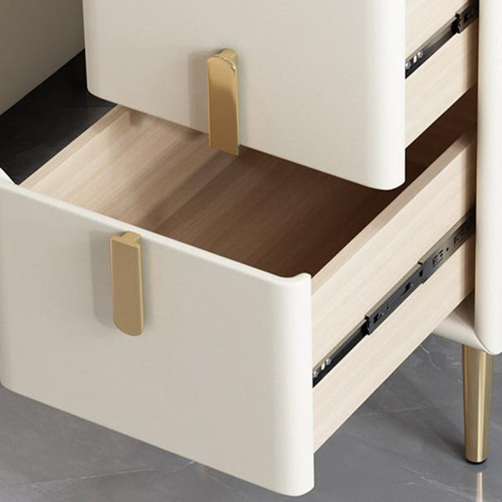 Table de chevet en cuir microfibre de pin nordique contemporain en pierre frittée 2 tiroirs pour chambre 