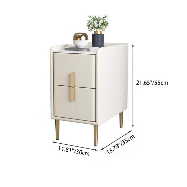 Contemporary Nordic Rectangular Pine Carbon Steel Engineered Wood Slab Stone Faux Leather Nightstand 2 - Drawer For Bedroom