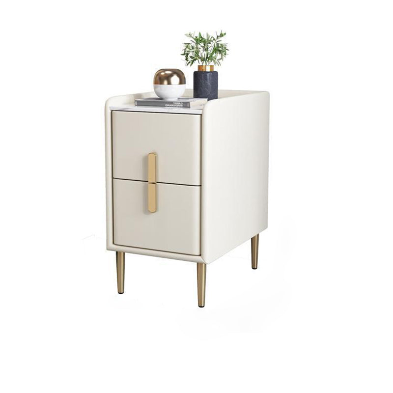 Table de chevet en cuir microfibre de pin nordique contemporain en pierre frittée 2 tiroirs pour chambre 