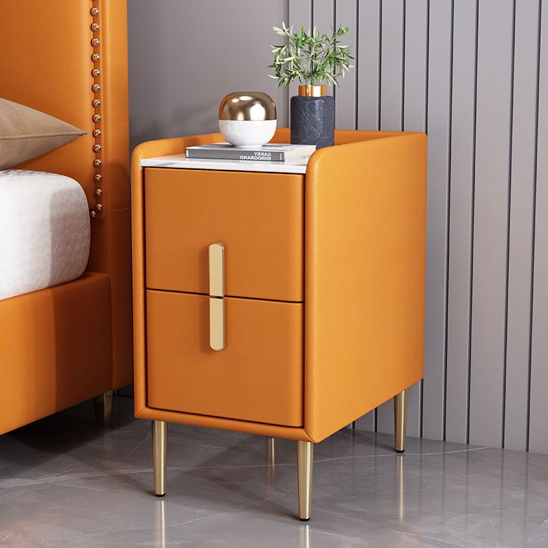 Table de chevet en cuir microfibre de pin nordique contemporain en pierre frittée 2 tiroirs pour chambre 