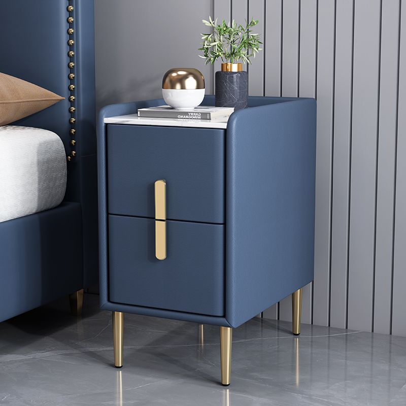 Table de chevet en cuir microfibre de pin nordique contemporain en pierre frittée 2 tiroirs pour chambre 