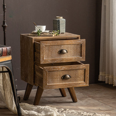 Table d'appoint carrée rustique traditionnelle en sapin chinois avec 2 tiroirs pour salon 