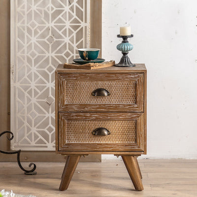 Table d'appoint carrée rustique traditionnelle en sapin chinois avec 2 tiroirs pour salon 