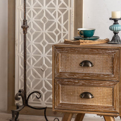 Table d'appoint carrée rustique traditionnelle en sapin chinois avec 2 tiroirs pour salon 