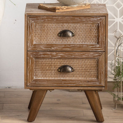 Table d'appoint carrée rustique traditionnelle en sapin chinois avec 2 tiroirs pour salon 