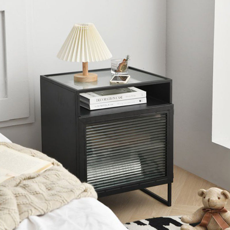 Cube de Simplicité Moderne Carré en Fer et Verre Table de Nuit 3 - Armoire pour Chambre 