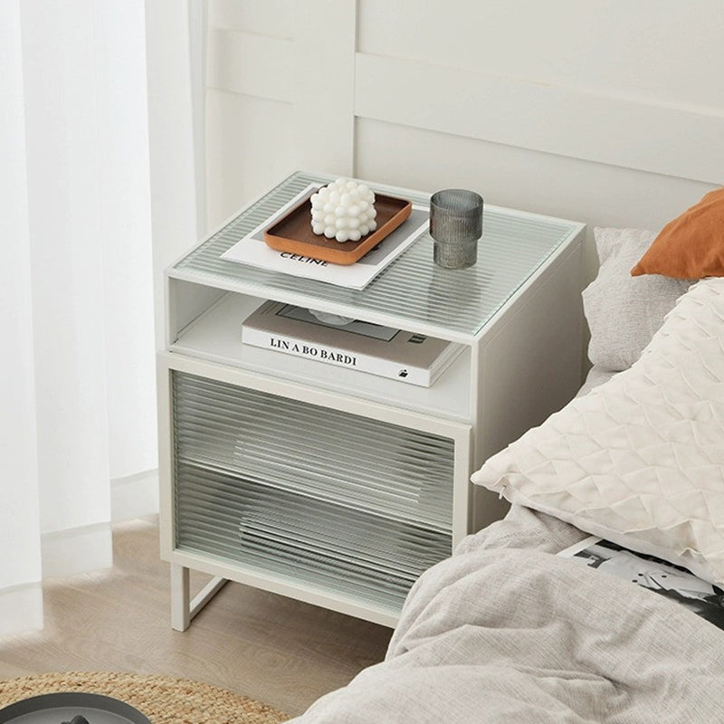 Cube de Simplicité Moderne Carré en Fer et Verre Table de Nuit 3 - Armoire pour Chambre 