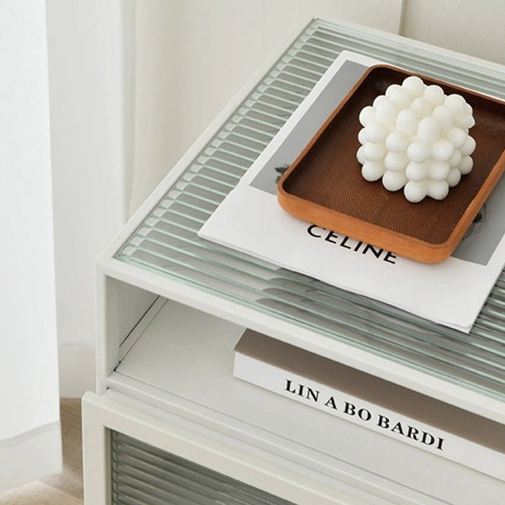 Cube de Simplicité Moderne Carré en Fer et Verre Table de Nuit 3 - Armoire pour Chambre 
