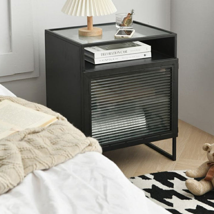 Cube de Simplicité Moderne Carré en Fer et Verre Table de Nuit 3 - Armoire pour Chambre 