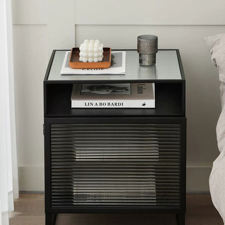Cube de Simplicité Moderne Carré en Fer et Verre Table de Nuit 3 - Armoire pour Chambre 