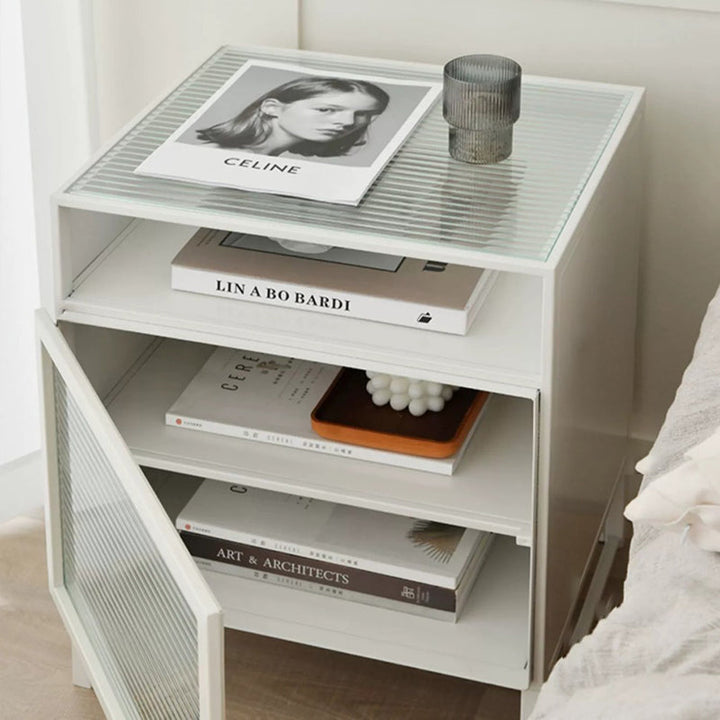 Cube de Simplicité Moderne Carré en Fer et Verre Table de Nuit 3 - Armoire pour Chambre 