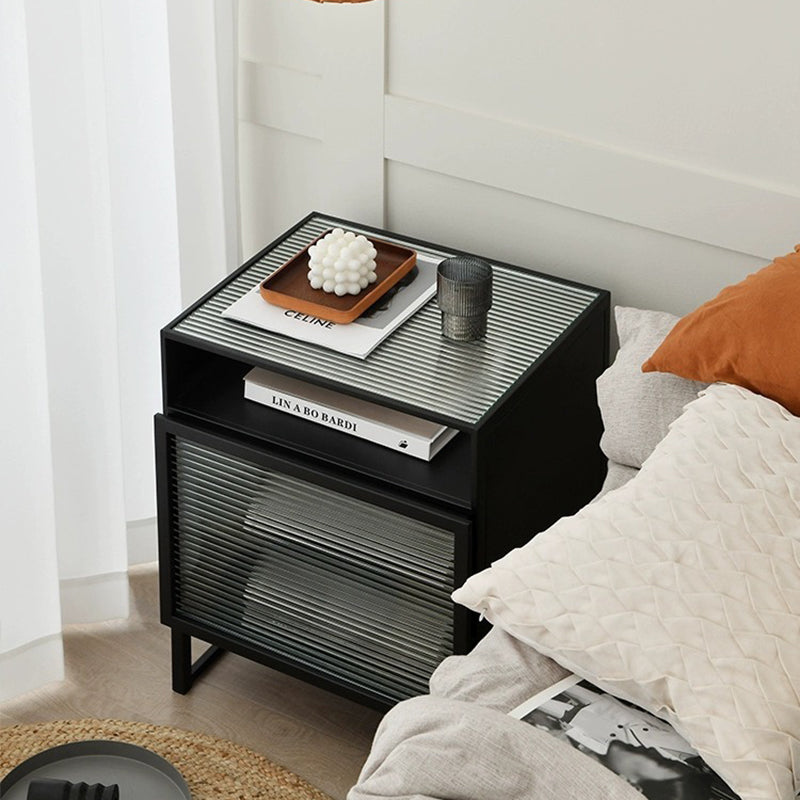 Cube de Simplicité Moderne Carré en Fer et Verre Table de Nuit 3 - Armoire pour Chambre 