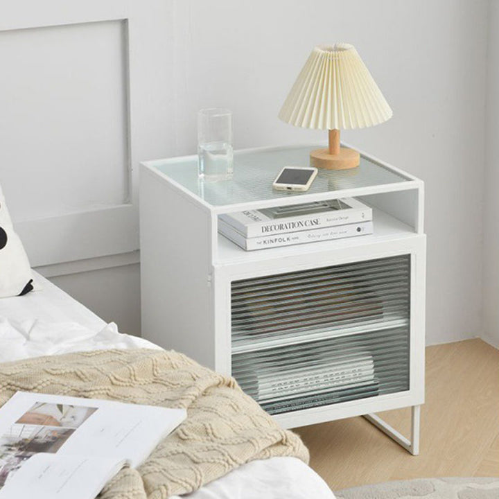 Cube de Simplicité Moderne Carré en Fer et Verre Table de Nuit 3 - Armoire pour Chambre 