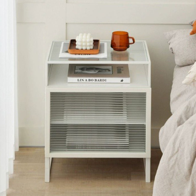 Cube de Simplicité Moderne Carré en Fer et Verre Table de Nuit 3 - Armoire pour Chambre 