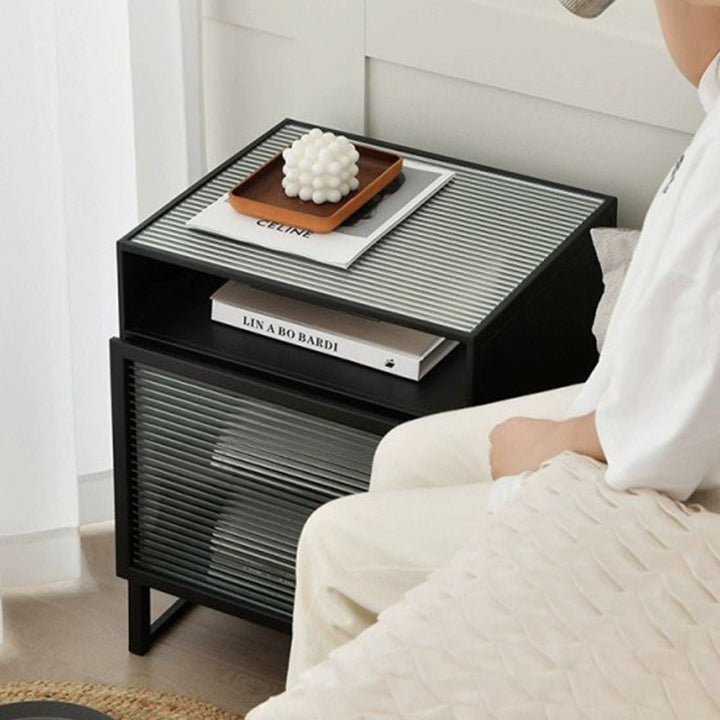 Cube de Simplicité Moderne Carré en Fer et Verre Table de Nuit 3 - Armoire pour Chambre 