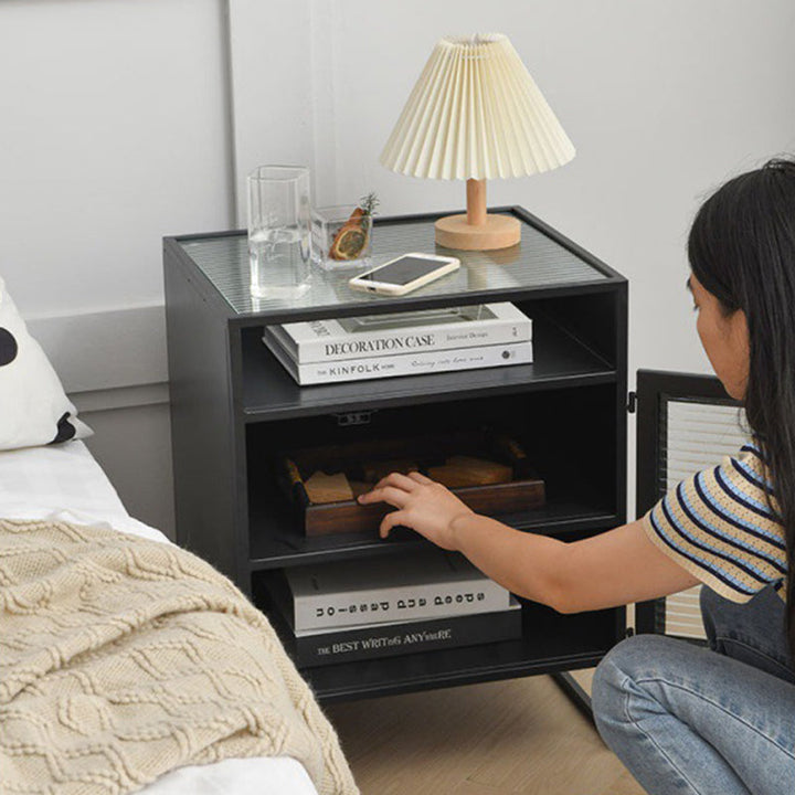 Cube de Simplicité Moderne Carré en Fer et Verre Table de Nuit 3 - Armoire pour Chambre 