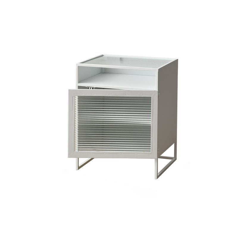 Cube de Simplicité Moderne Carré en Fer et Verre Table de Nuit 3 - Armoire pour Chambre 