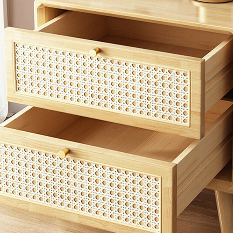 Zeitgenössischer Boho-Würfel-Quadrat-Rattan-Gummibaumholz-Beistelltisch mit 2 Schubladen für das Wohnzimmer 
