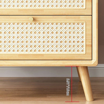 Zeitgenössischer Boho-Würfel-Quadrat-Rattan-Gummibaumholz-Beistelltisch mit 2 Schubladen für das Wohnzimmer 