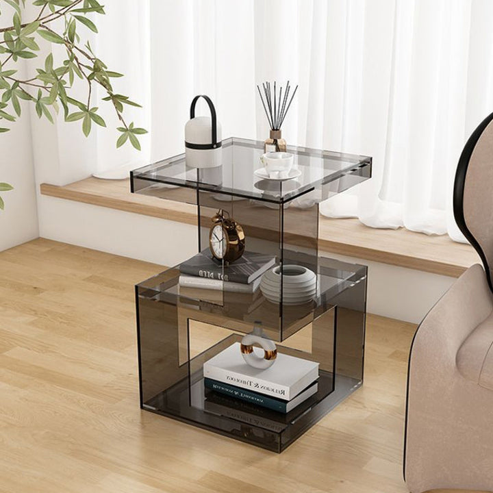Contemporary Nordic Geometry Rectangular Acrylic Side Table 3 - Tier For Living Room