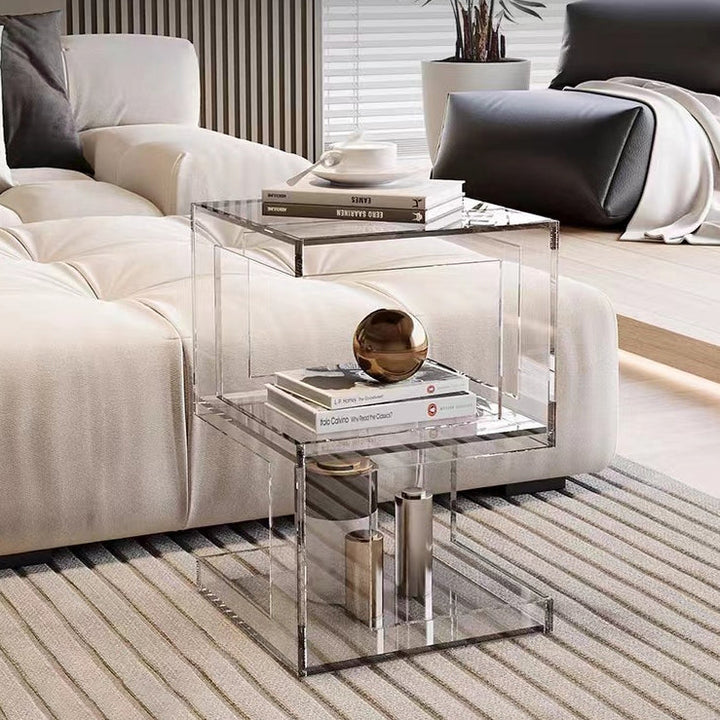 Contemporary Nordic Geometry Rectangular Acrylic Side Table 3 - Tier For Living Room
