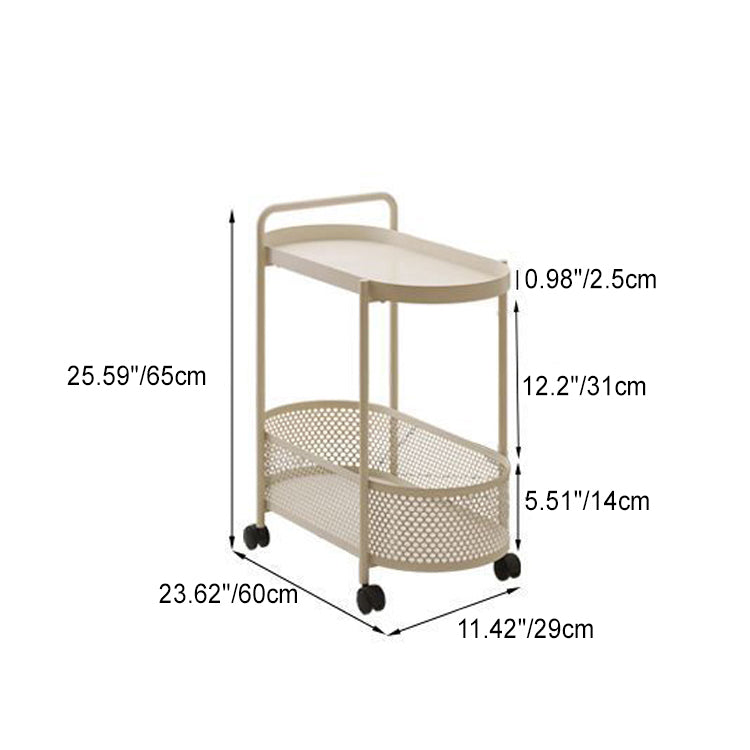 Moderner ovaler Beistelltisch aus Eisen im schlichten Design, 2 Ebenen, für das Wohnzimmer 