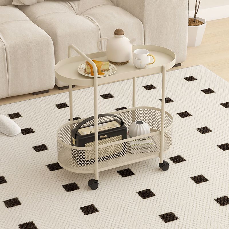 Moderner ovaler Beistelltisch aus Eisen im schlichten Design, 2 Ebenen, für das Wohnzimmer 