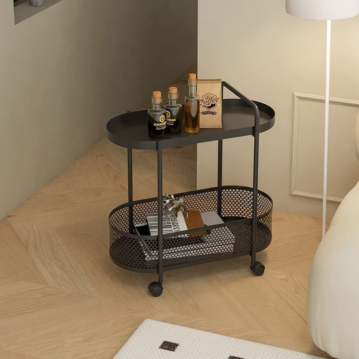 Moderner ovaler Beistelltisch aus Eisen im schlichten Design, 2 Ebenen, für das Wohnzimmer 