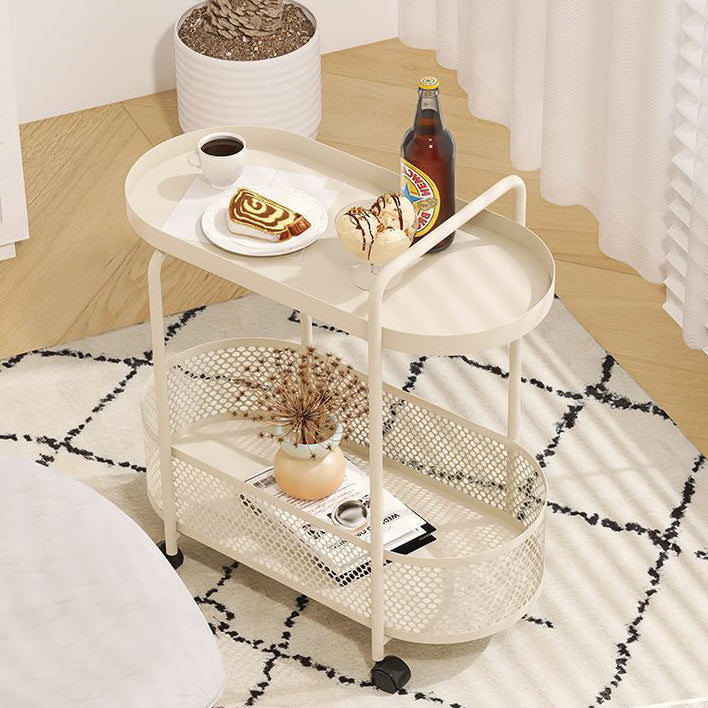 Moderner ovaler Beistelltisch aus Eisen im schlichten Design, 2 Ebenen, für das Wohnzimmer 