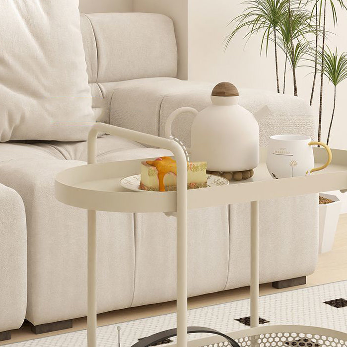 Moderner ovaler Beistelltisch aus Eisen im schlichten Design, 2 Ebenen, für das Wohnzimmer 