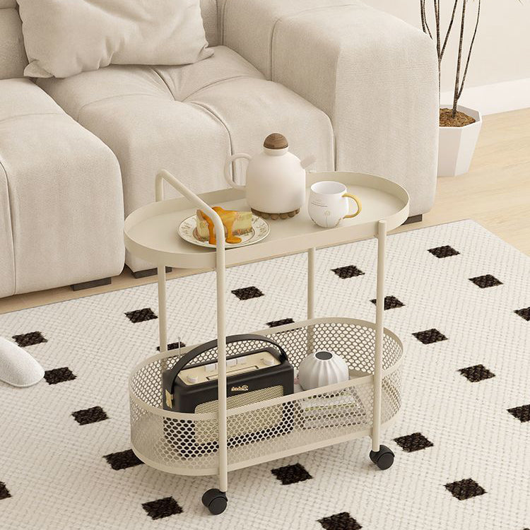 Moderner ovaler Beistelltisch aus Eisen im schlichten Design, 2 Ebenen, für das Wohnzimmer 