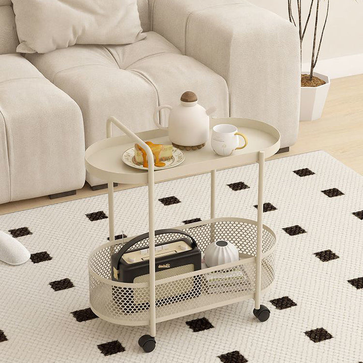 Moderner ovaler Beistelltisch aus Eisen im schlichten Design, 2 Ebenen, für das Wohnzimmer 